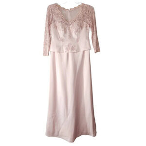 Mikael Aghal Floor Length Gown Pink Satin Beaded Lace Size 8